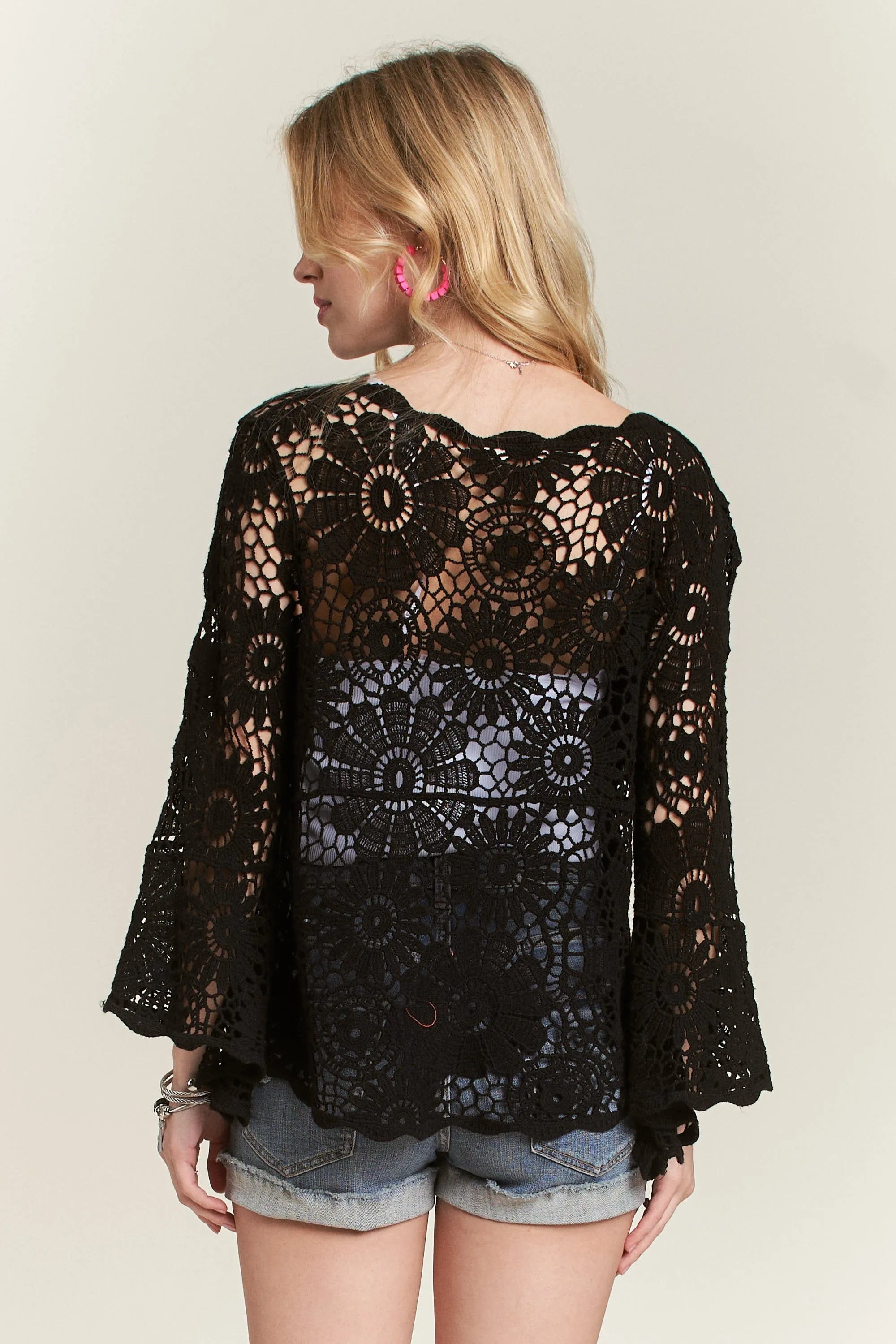 ADORA  Bell Sleeve Crochet Top