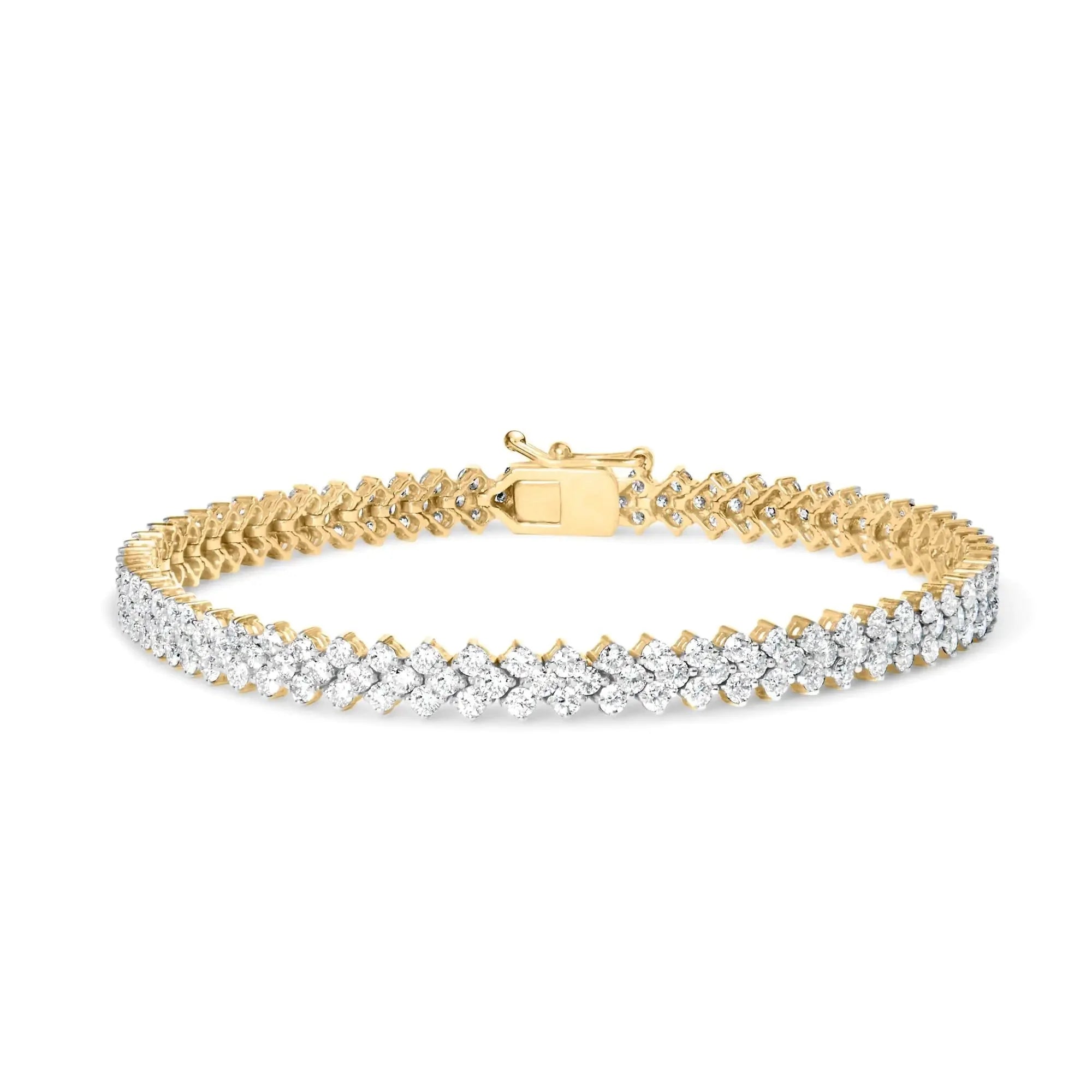 14K Yellow Gold 4.00 Cttw Diamond Trio Cluster Link Bracelet (H-I Color, I1-I2 Clarity) - 7"