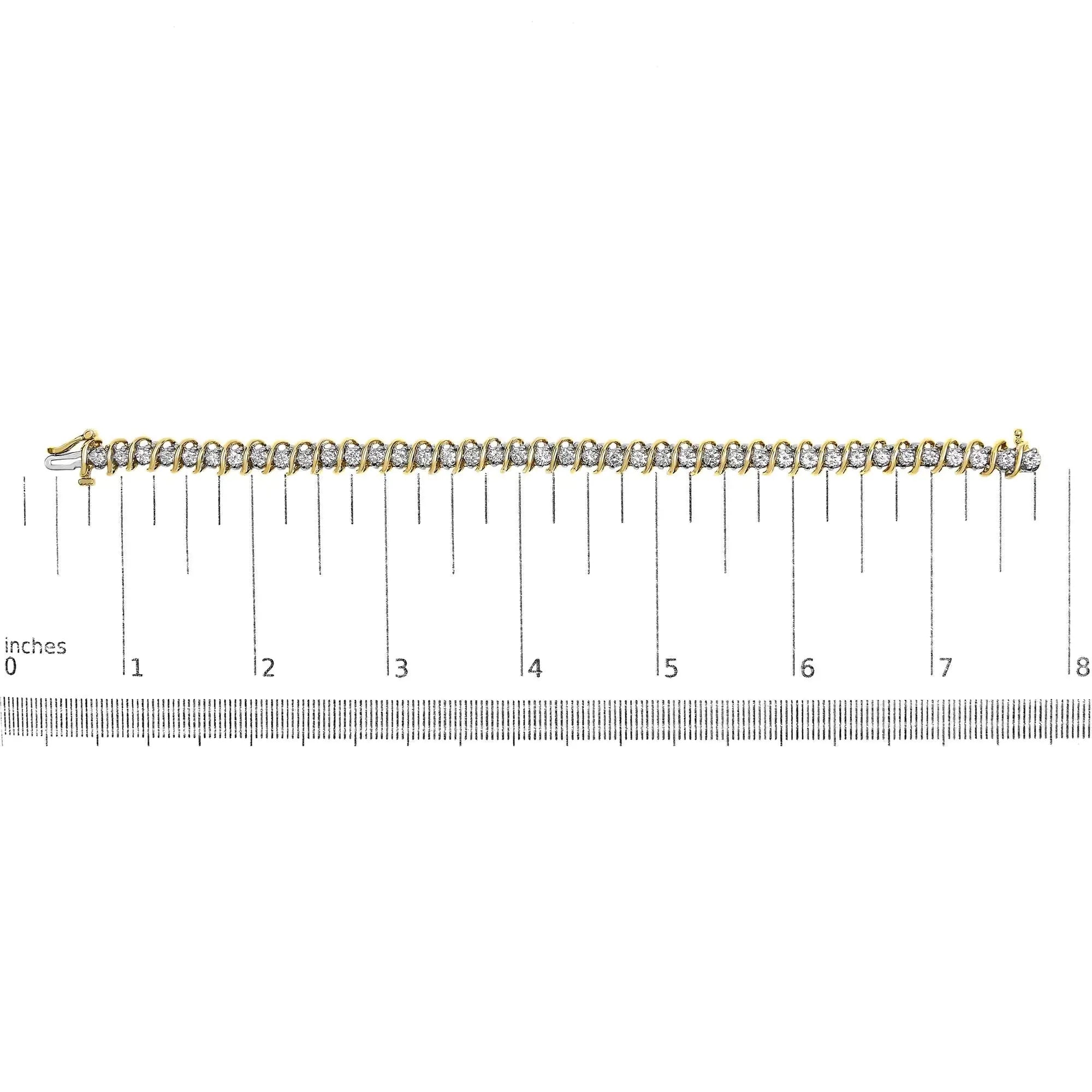 18K Yellow Gold 4.0 Cttw Round-Cut Diamond S-Link 7" Inch Tennis Bracelet (I-J Color, SI1-SI2 Clarity)