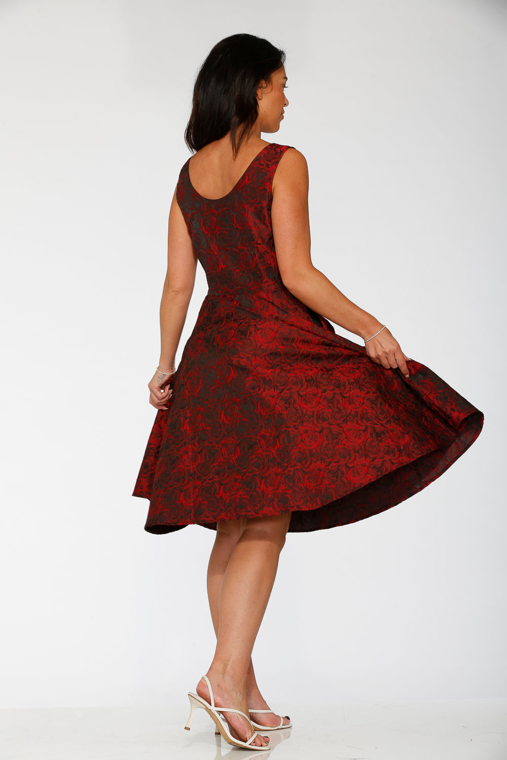 24400 Black Red Rose Brocade Floral Swing Dress