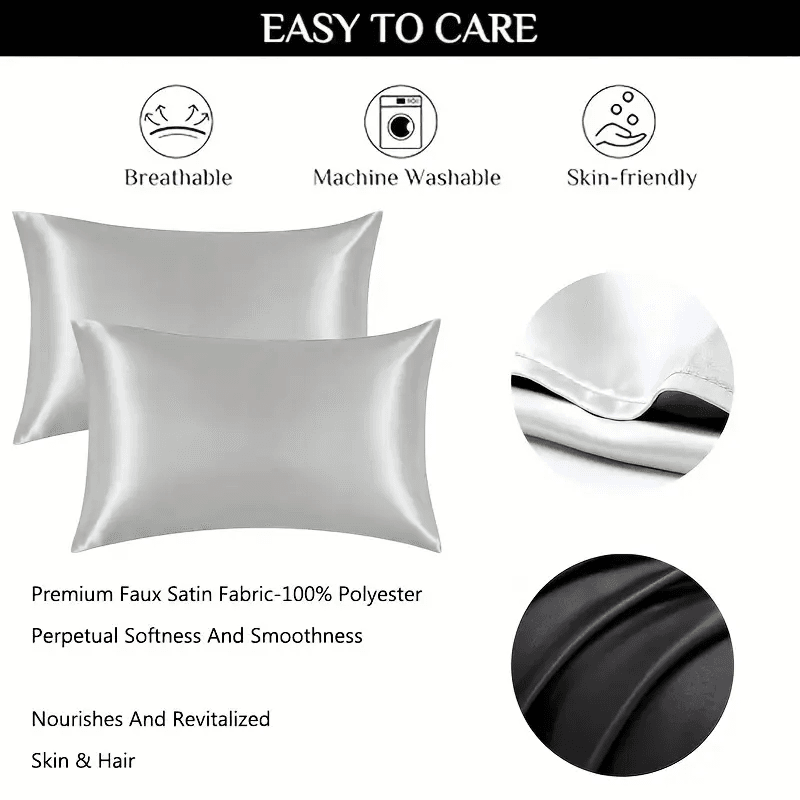 2 Pack Satin Silk Pillowcases for Hair & Skin – Soft, Smooth, Cooling Pillow Covers (Queen Size)