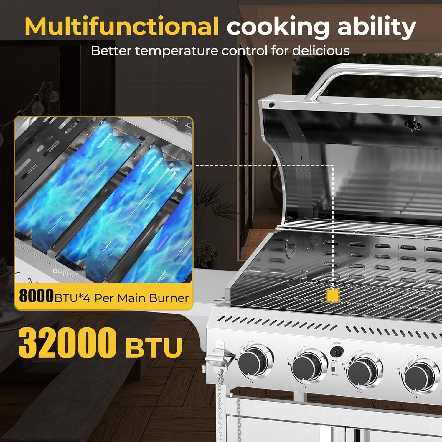 3 & 4-Burner Propane Gas Grills with Side Burners, for Outdoor Cooking, BBQ, Patio, Camping