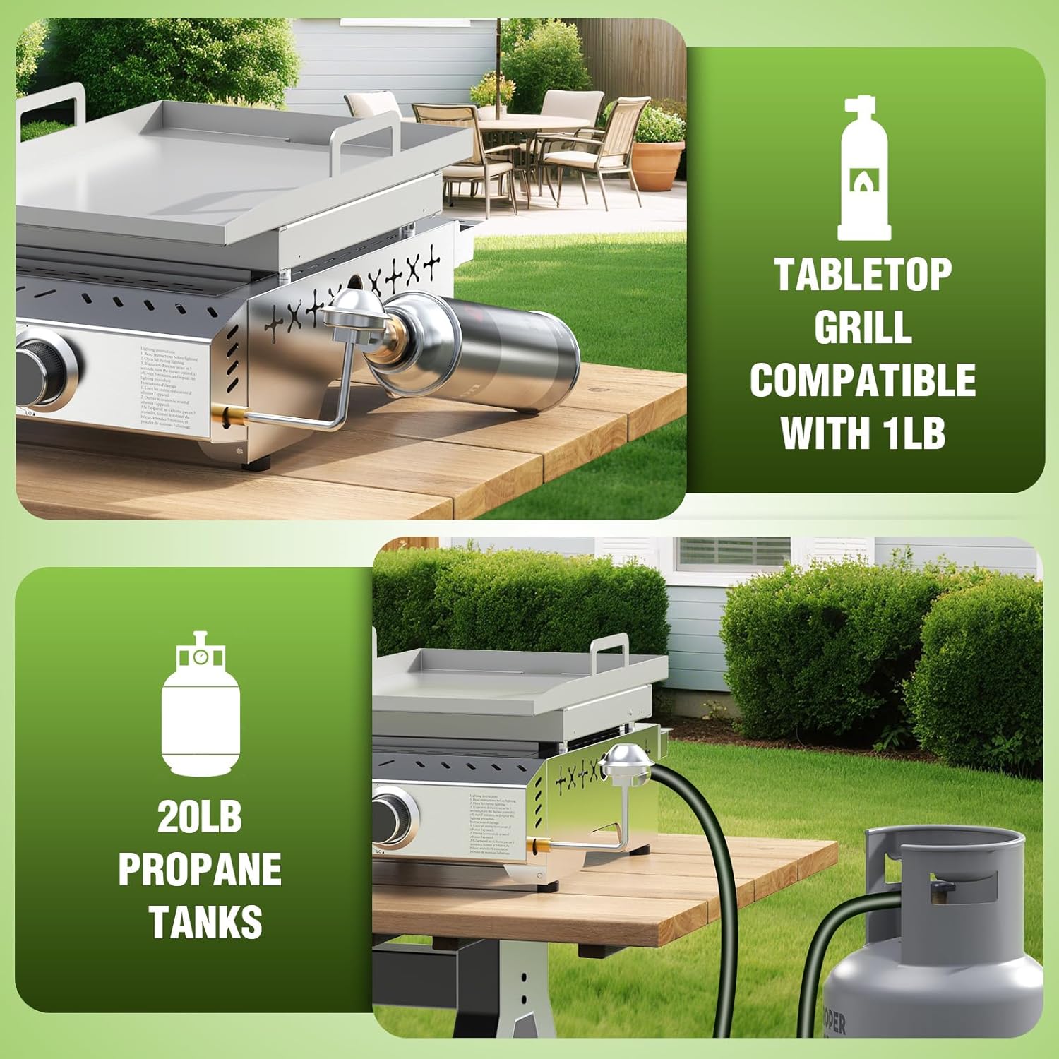 3 Burners Portable Propane Griddle,25 inch Stainless Steel Gas Grill,24,000 BTU Table Top Grill TG0130C