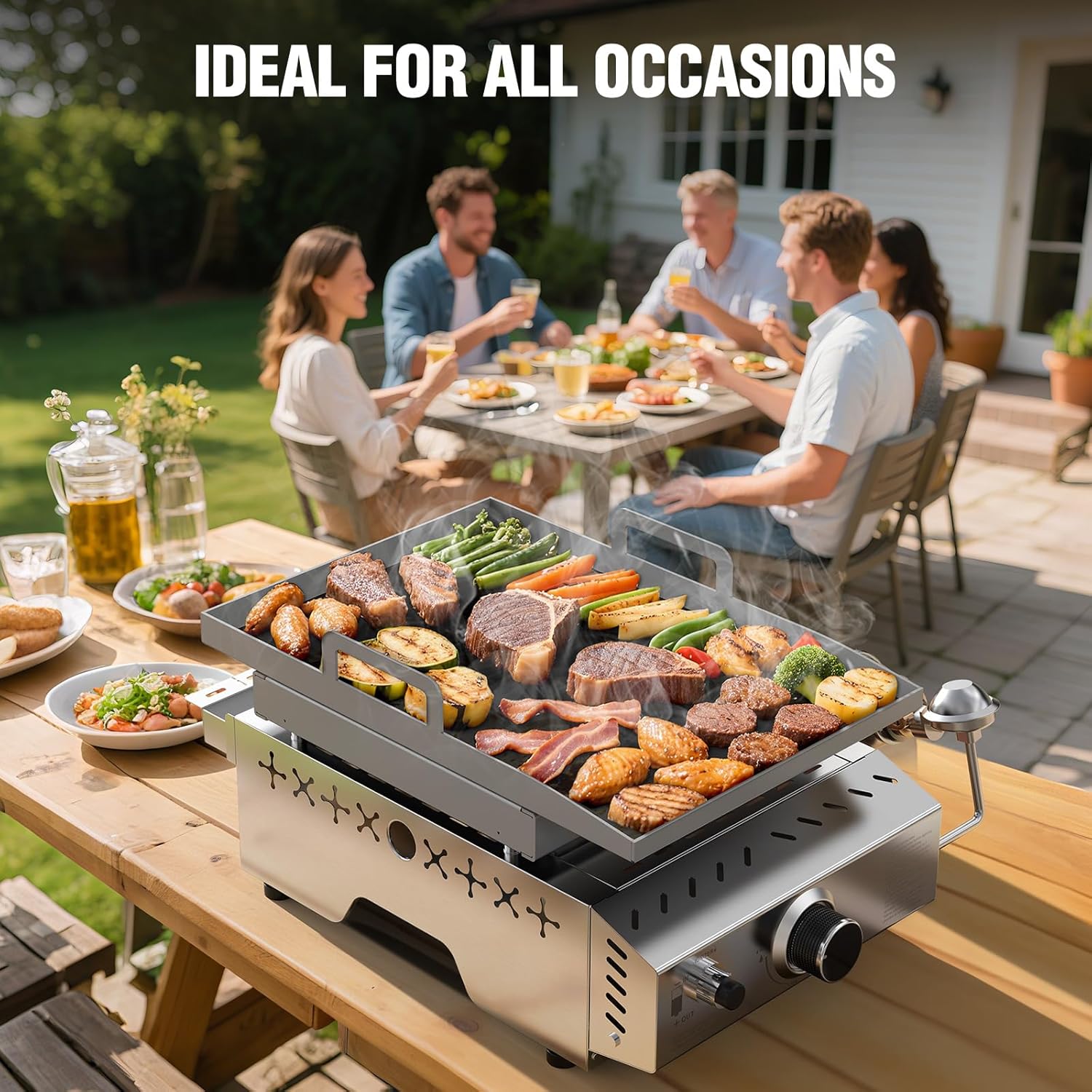 3 Burners Portable Propane Griddle,25 inch Stainless Steel Gas Grill,24,000 BTU Table Top Grill TG0130C