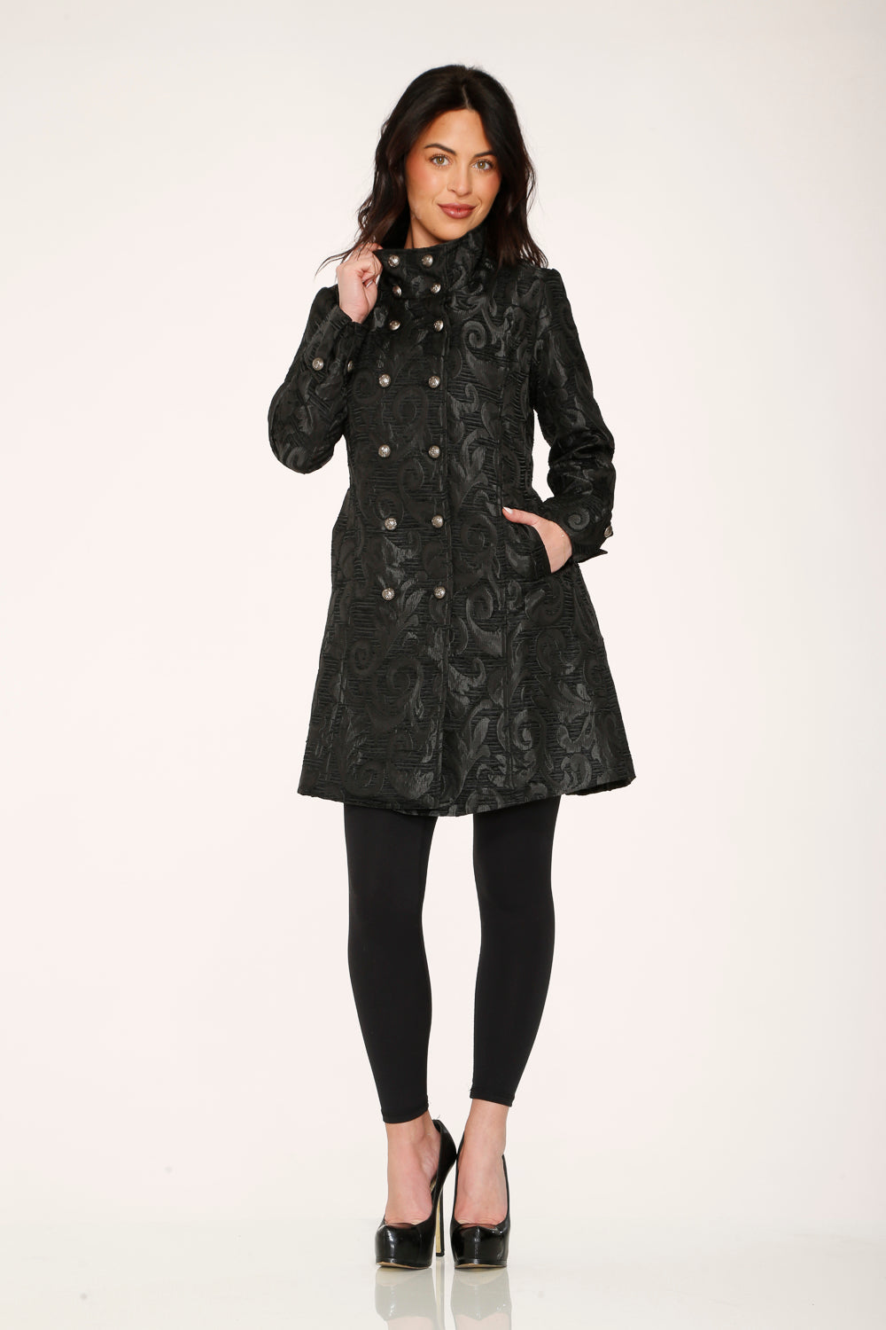 34651 Black Brocade Womens Coat