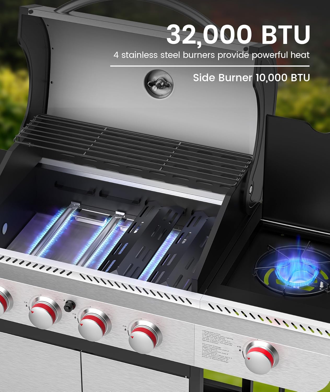 3 & 4-Burner Propane Gas Grills with Side Burners, for Outdoor Cooking, BBQ, Patio, Camping