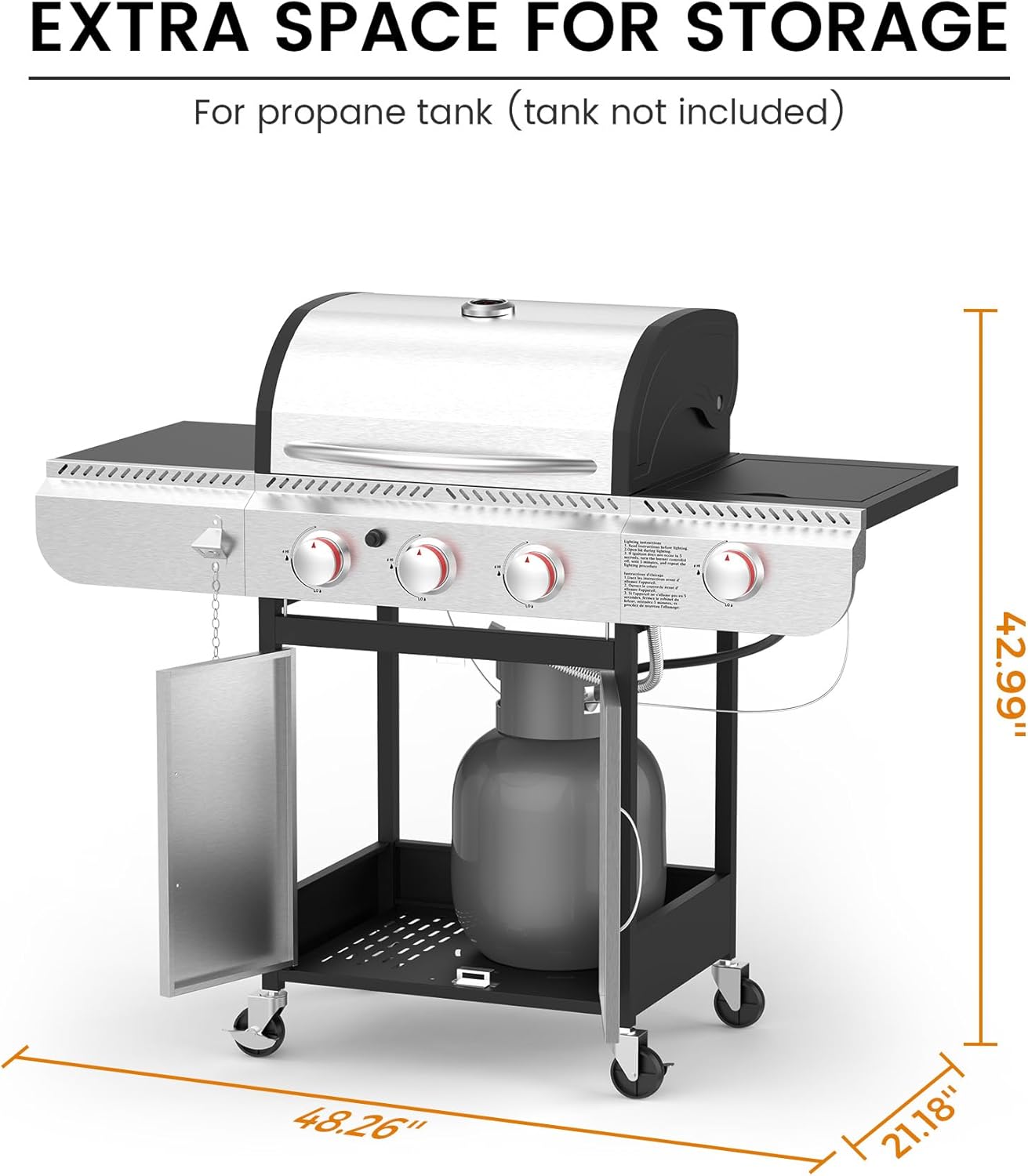 3 & 4-Burner Propane Gas Grills with Side Burners, for Outdoor Cooking, BBQ, Patio, Camping