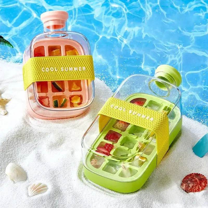 2-in-1 Ice Cube Tray & Water Bottle – Portable High-Capacity Ice Maker Mold for Home & Kitchen Summer Use