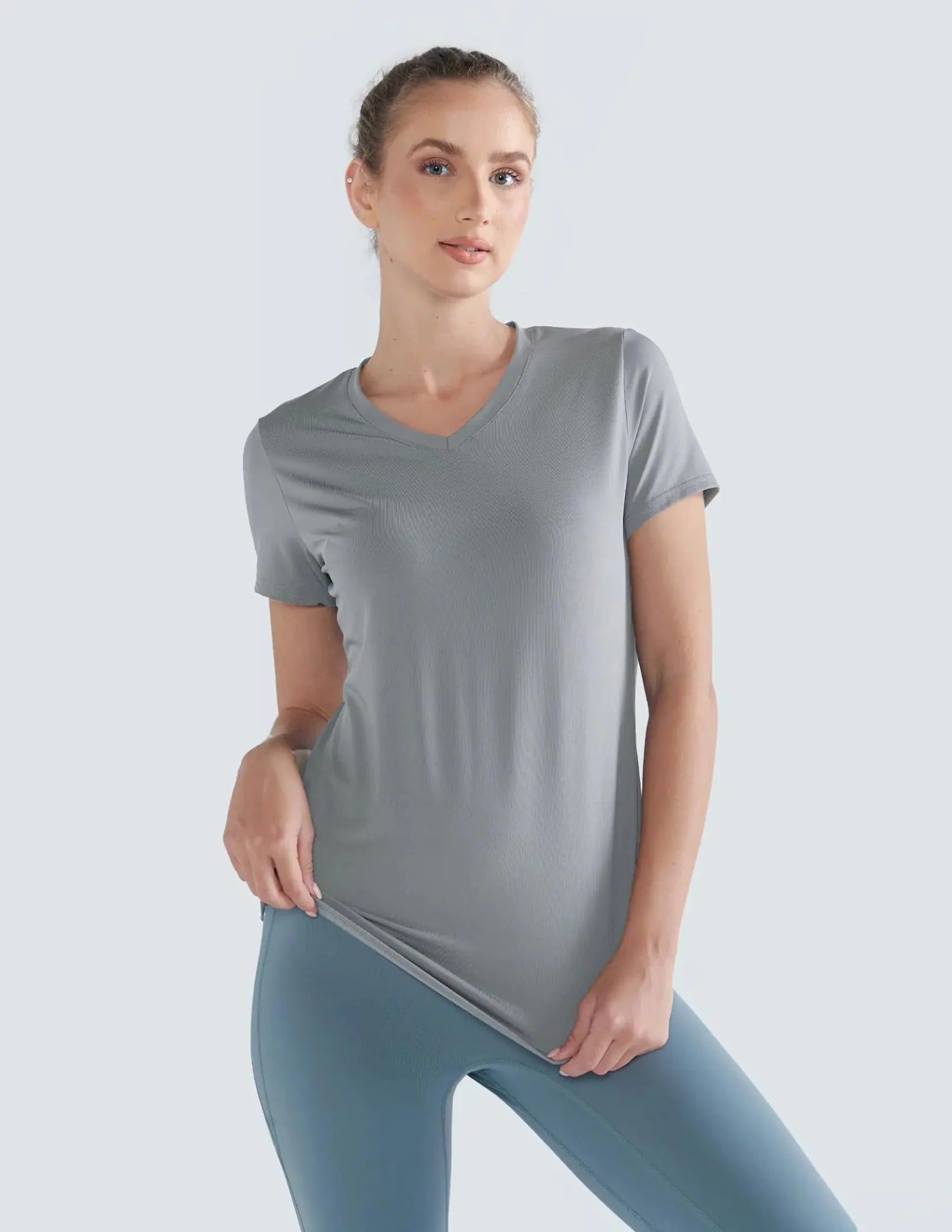 5 Pack: Womens Dry Fit Workout Shirts, Short Sleeve Athletic Gym Tshirts, Ladies Active Long Tees Bulk Medium White/Gray/Charcoal/Black/Lavender