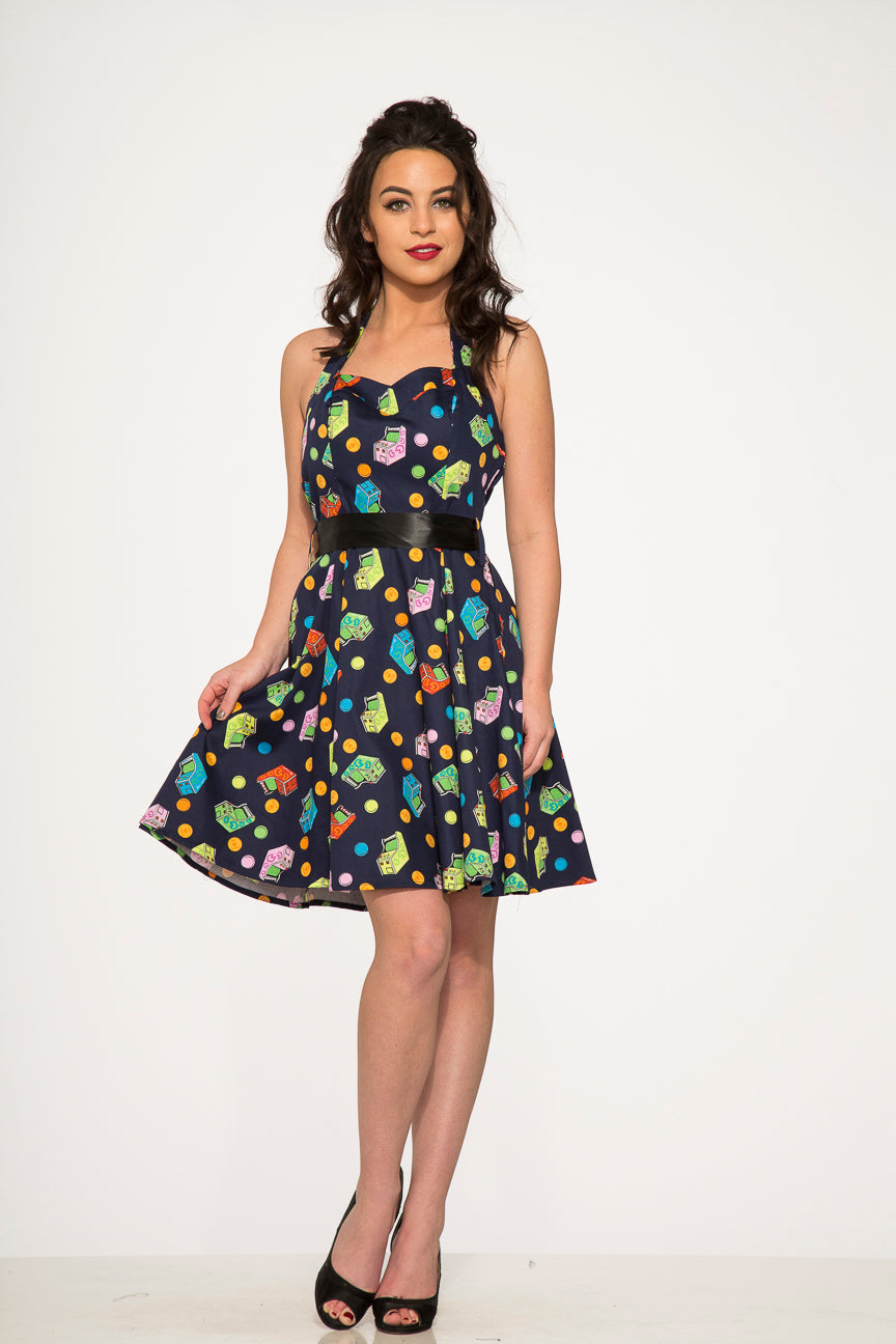 6376 Blue Arcade Halter Dress