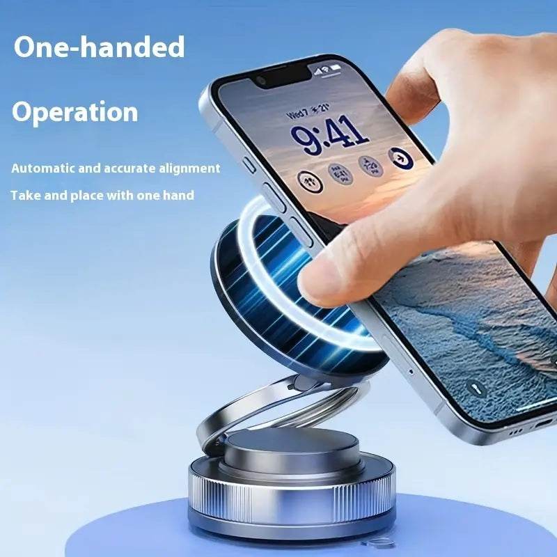 360° Magnetic Car Phone Mount with Foldable Adjustable Suction Design