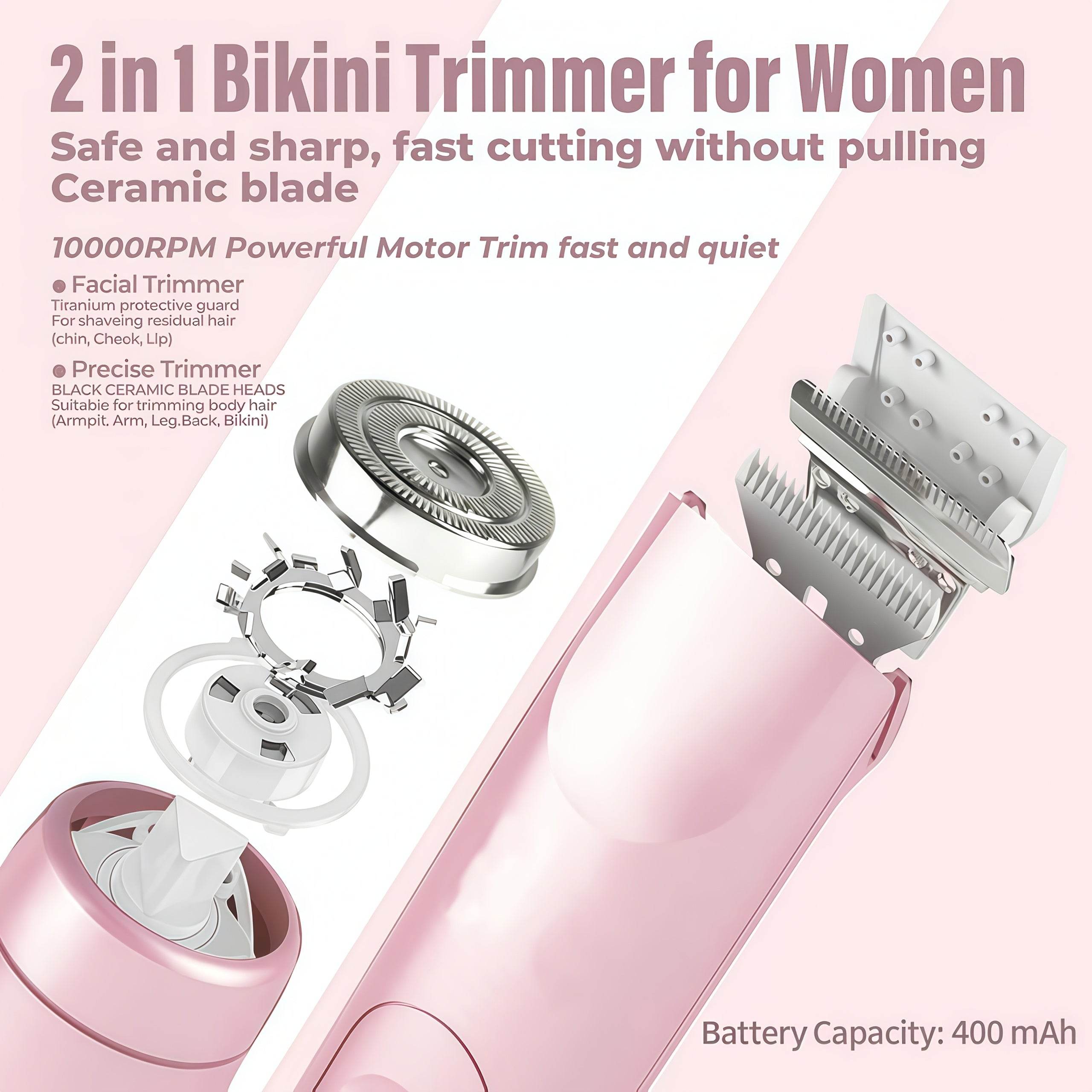 2-in-1 Bikini Line & Facial Trimmer for Women – Gentle, Precise Hair Removal