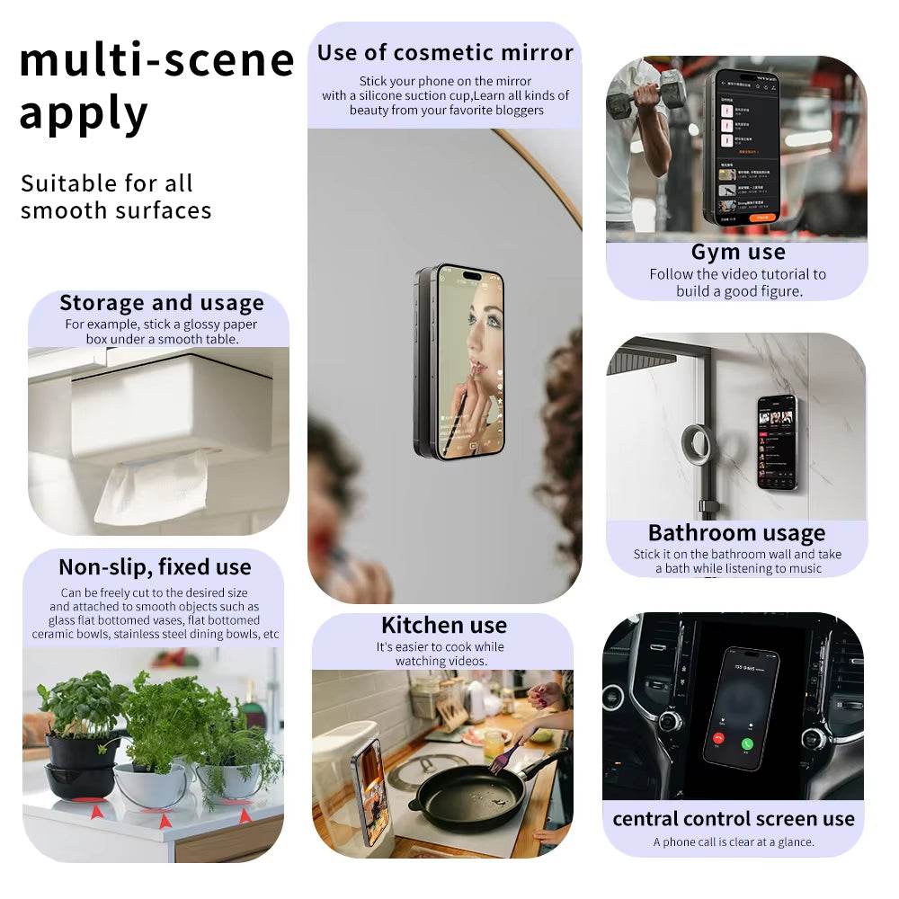 2pcs Double-Sided Silicone Phone Wall Mount with Suction Grip