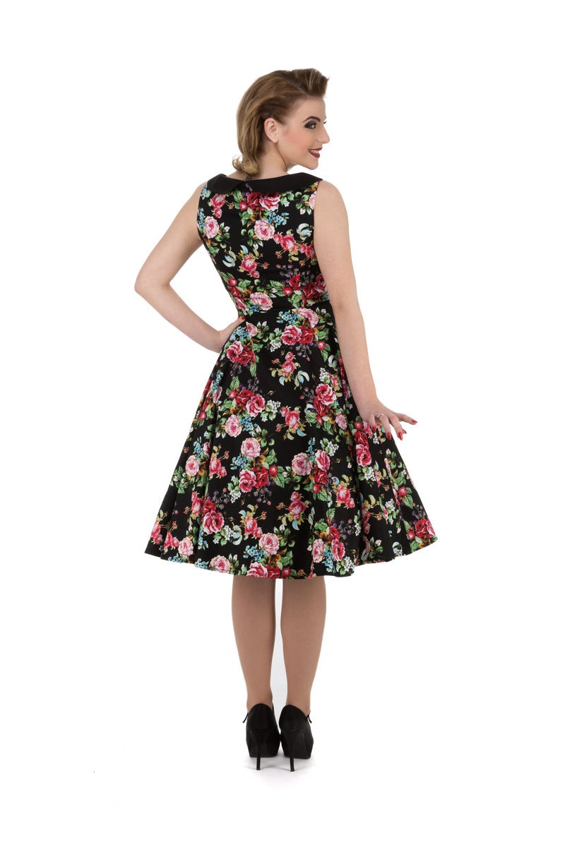 9896 Black Red Floral Swing Dress