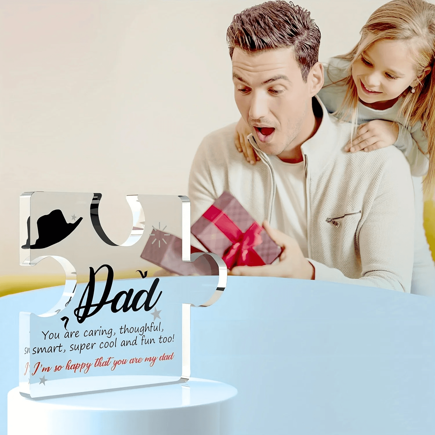Acrylic Puzzle Piece Gift for Dad Engraved Keepsake from Son & Daughter I Love You Dad