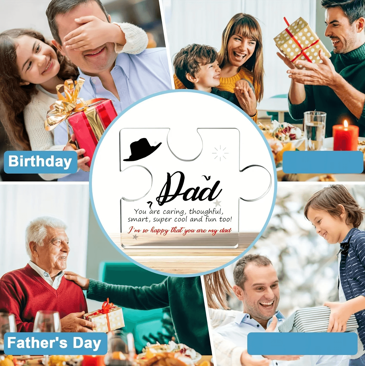 Acrylic Puzzle Piece Gift for Dad Engraved Keepsake from Son & Daughter I Love You Dad