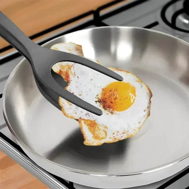 2-in-1 Nylon Flip Tongs & Spatula | Egg & Steak Turner Tongs
