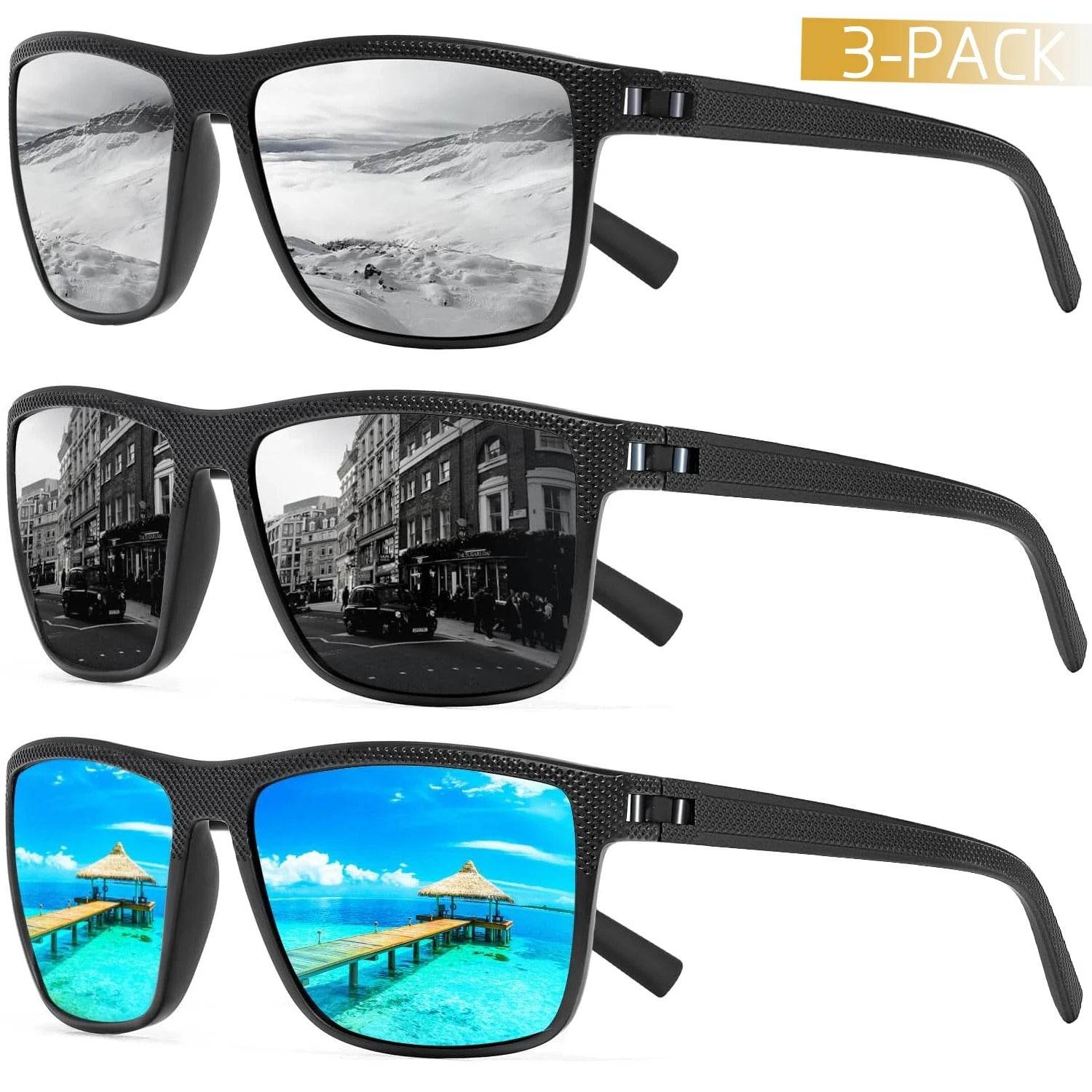 3-Pack Polarized Sunglasses – UV400 Anti-Glare Shades for Men & Women