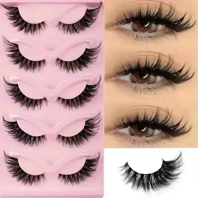 5 Pairs Cat Eye Faux Mink Lashes – Elongated, Fluffy False Eyelashes for Glam Makeup Look
