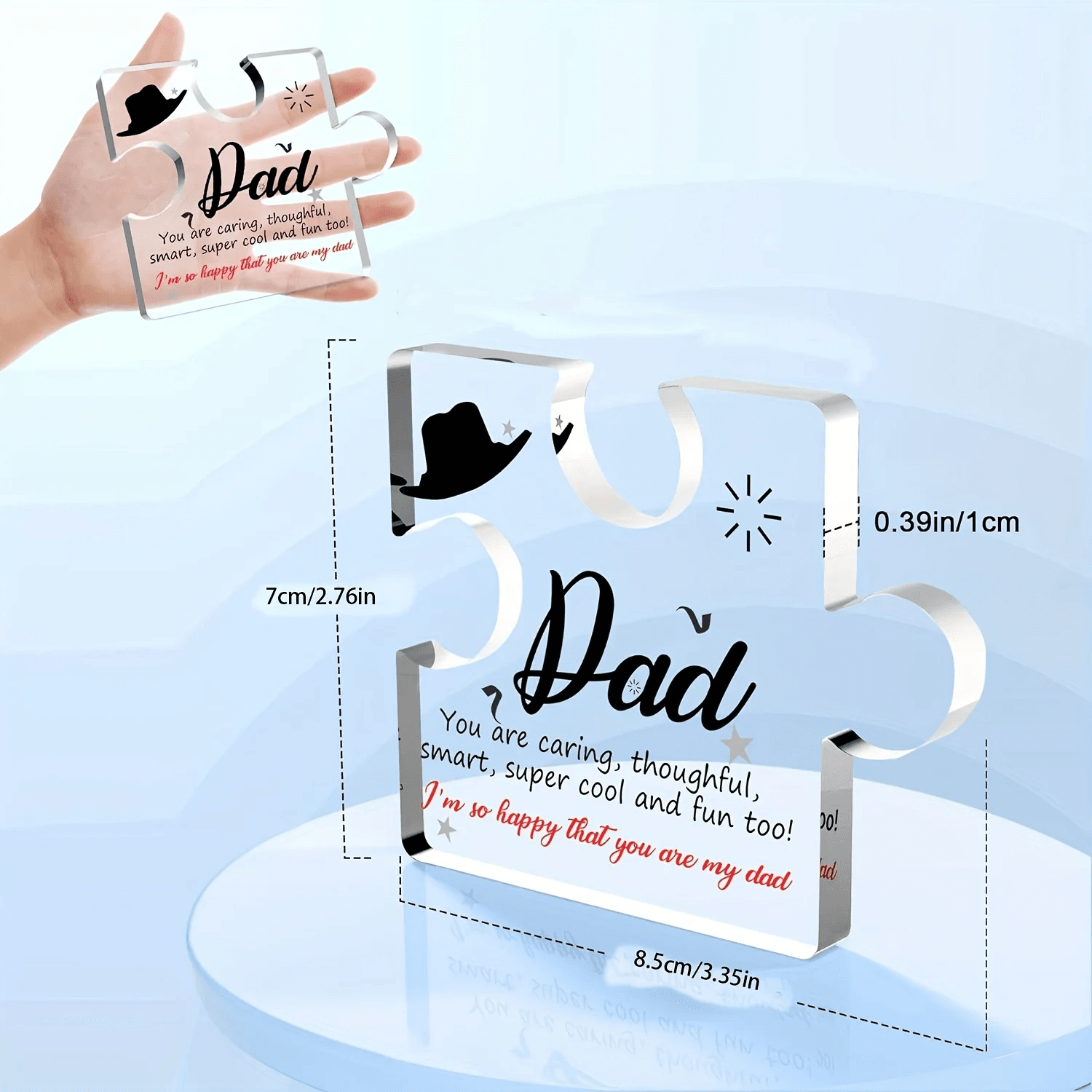 Acrylic Puzzle Piece Gift for Dad Engraved Keepsake from Son & Daughter I Love You Dad