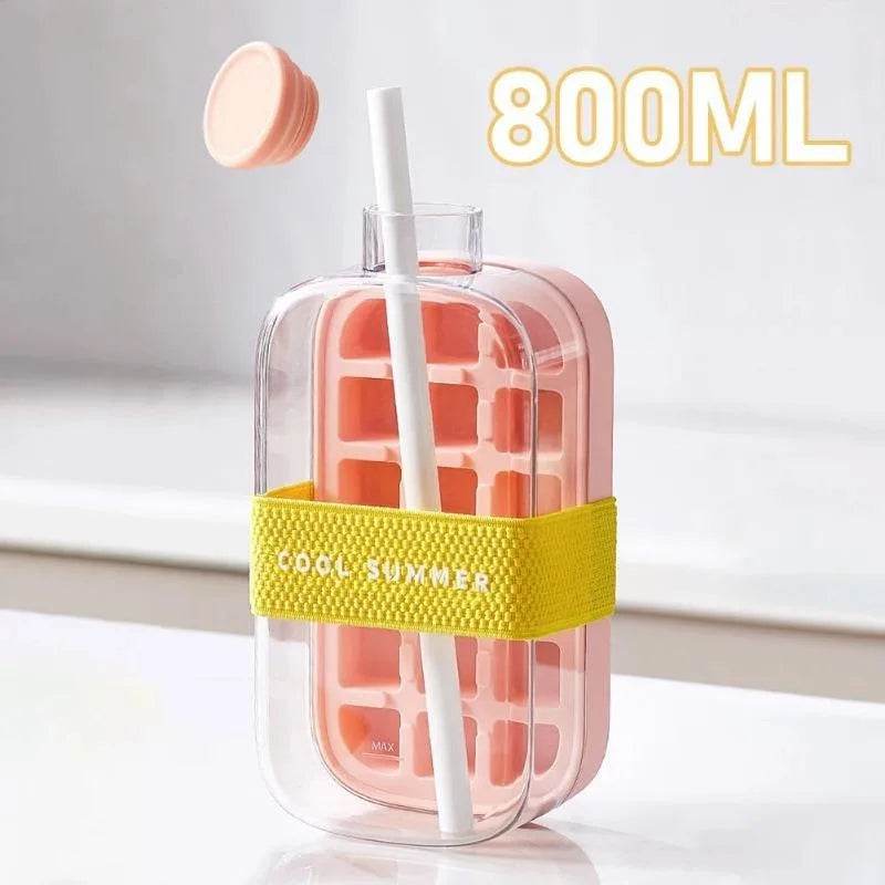 2-in-1 Ice Cube Tray & Water Bottle – Portable High-Capacity Ice Maker Mold for Home & Kitchen Summer Use