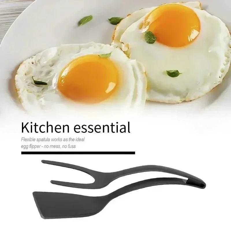 2-in-1 Nylon Flip Tongs & Spatula | Egg & Steak Turner Tongs