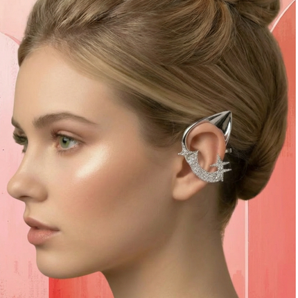 Silver Elven Ear Cuff Earrings | Shooting Star Crawler Studs with Pave Zirconia | Gothic Fairy Wing Jewelry | Celestial Wrap Studs for Women