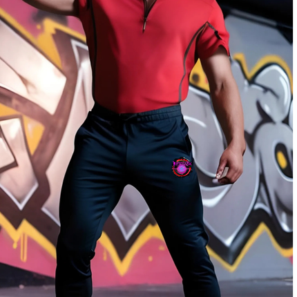 Sportswear Men's RED TSHIRT WITH  ZIPPER COLLAR SHORT SLEEVE TSHIRT, THIN ALL BLACK JOGGER PANTS SET