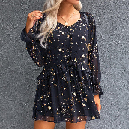 V-neck Star Print Plus Size Dress