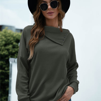 New Product Hot Sale Rollover Collar Pullover Knit Solid Color Top