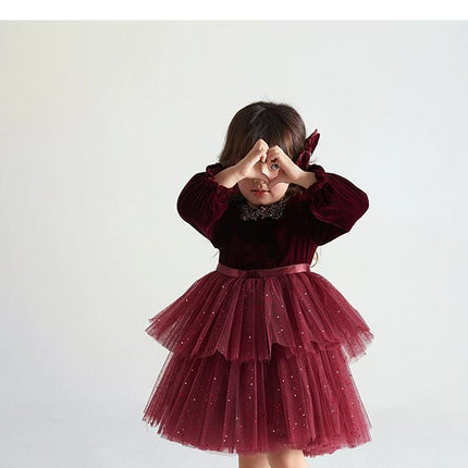 European And American Long-sleeved Velvet Little Girl Fashionable Dress