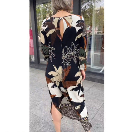 Commuter Round Neck Printed Plus Size Dress