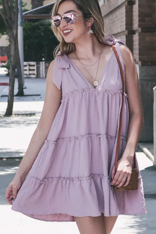 And The Why Polka Dot Textured Layered Flounce Ruffle Dress