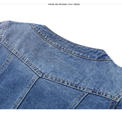 The Round Neck Casual Short Jacket Plus Size Denim Jacket Female Students
