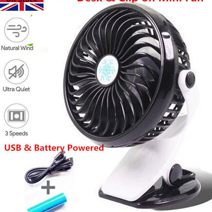 USB Battery Oscillating Clip On Fan Desk Baby Stroller Portable Air Cooling Fans
