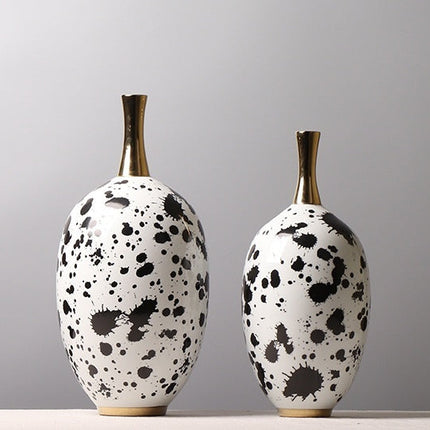 Chinese Ceramic Vase Splash-ink Color Matching Long Neck Flower Device