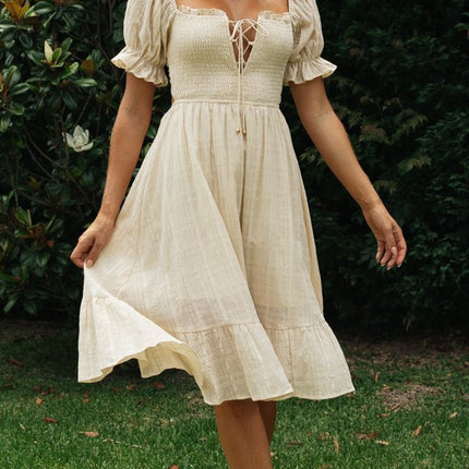 Fashion Tie Back Ruffle Sleeve Midi Dress