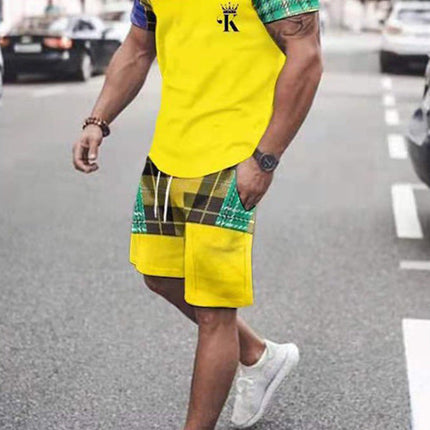 Foreign Trade Summer New Men's 3D Printed Short-sleeved Shorts Suit