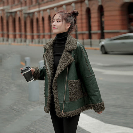 Women's Pure Lamb Wool Solid Color Coat With Fur