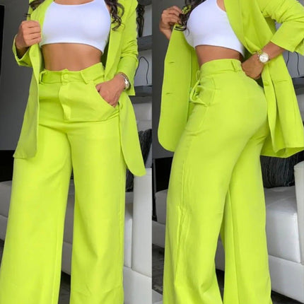 Pure Color Split Sleeve Lapel Suit Straight-leg Pants Suit Women