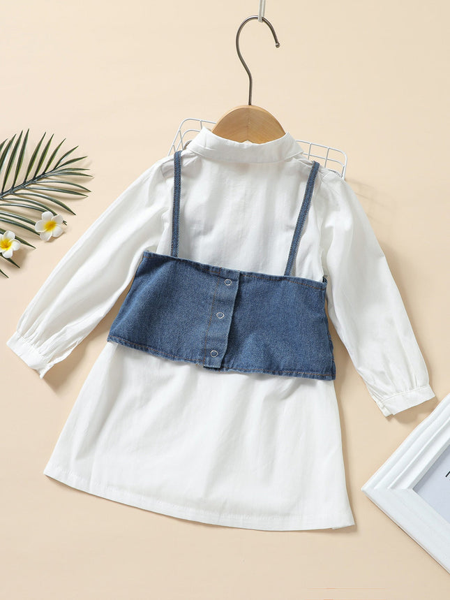 Solid Color Woven Button Long-sleeved Shirt Dress