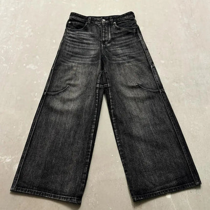 High Street Washed Distressed Black And Gray Straight Jeans