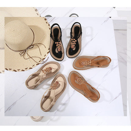 Bohemian Wooden Bead Woven Plus Size Flat Shoes