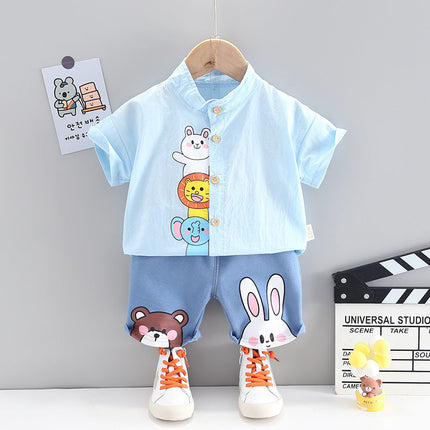 Boys Summer Cartoon Cute Casual Cotton T-shirt Short Sleeve Shorts Suit