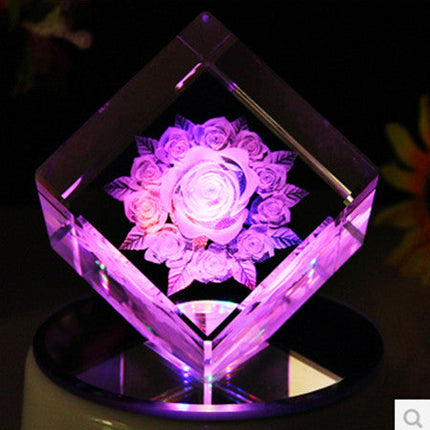 3D Crystal Inner Carved Rose Ornaments