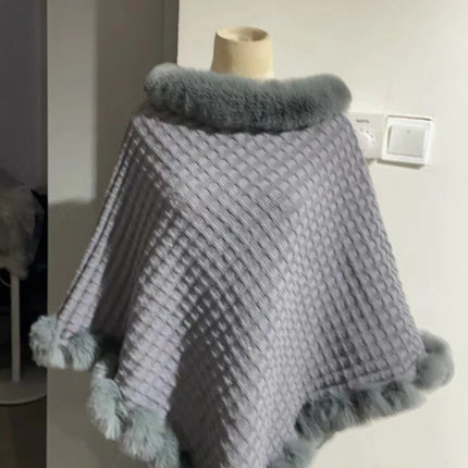 New Luxury Rabbit Fur Collar Shawl Cape for women Elegant Autumn Winter Fashion