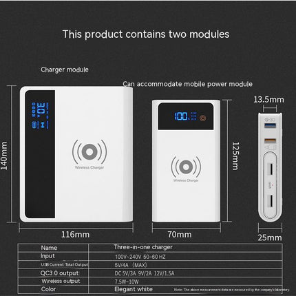 Question Mark Wireless Power Bank Three-in-one Charger QC30QI75 10W Fast Charge USB Mobile Power Adapter