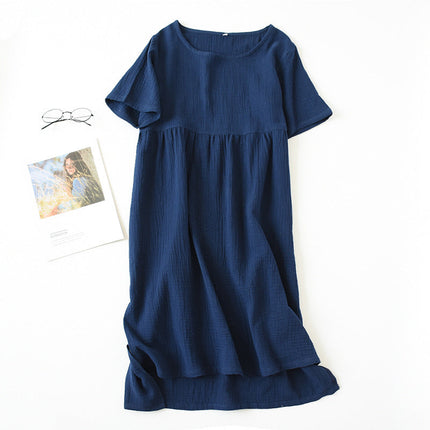 Women's Cotton Nightdress Crepe Short Sleeve Plus Size