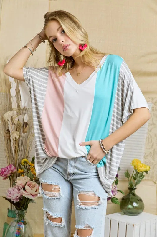 ADORA Colorblock Casual Knit Tunic Top