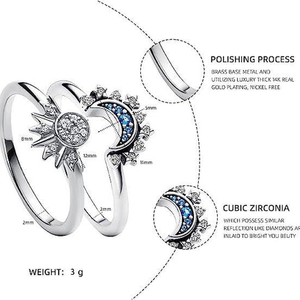 Sun And Moon Rings Couple Rhinestones Ring For Love Valentine's Day Jewelry